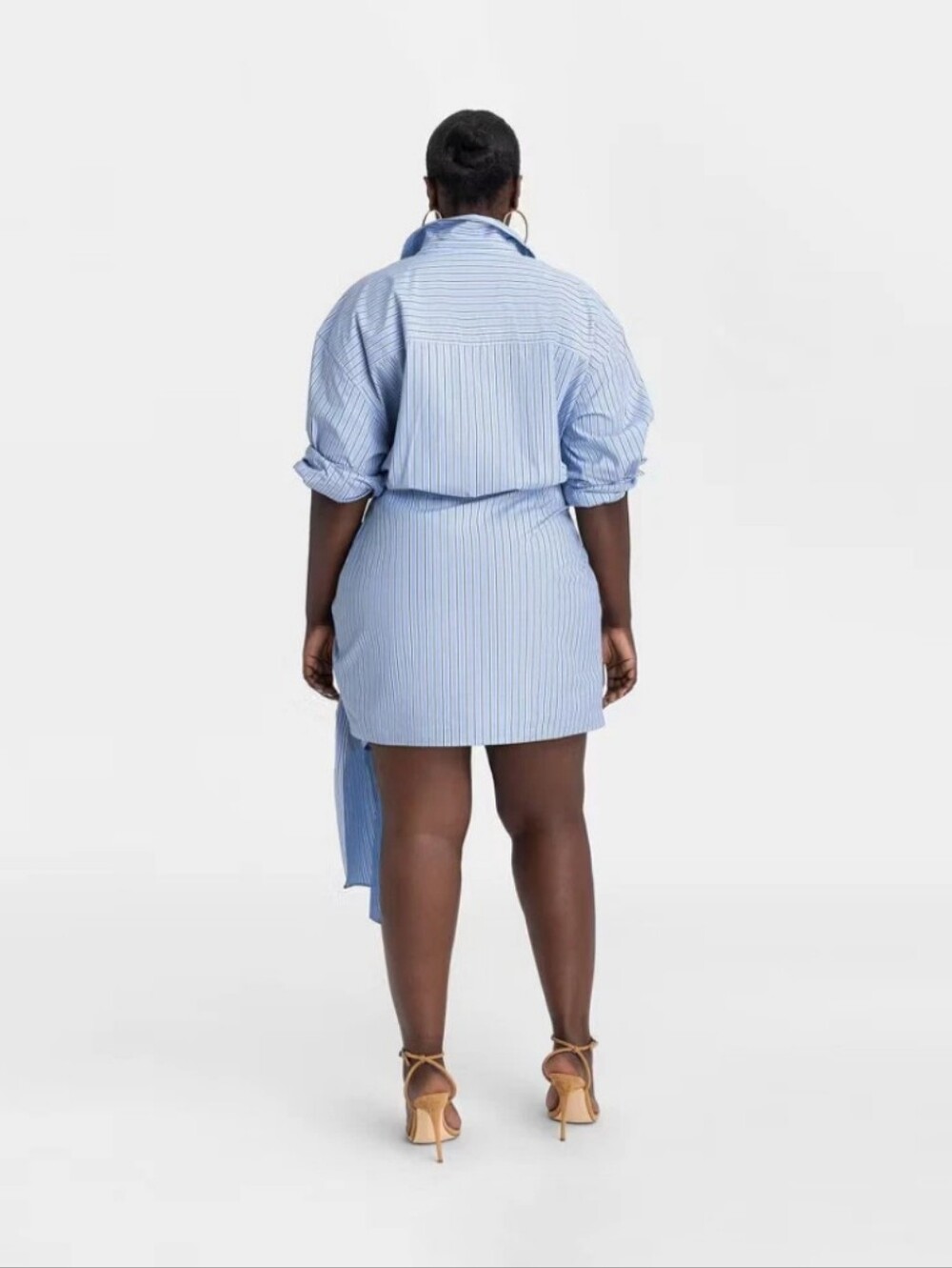 KBB by KAHLANA NWT XXL Light Blue Striped Tie Waist Long Sleeve Shirtdress - Picture 2 of 3